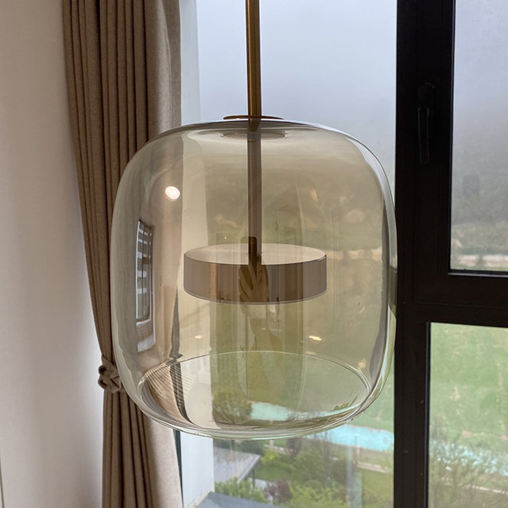 Retro Glass Pendant Light Amber Glass with Gold Finish