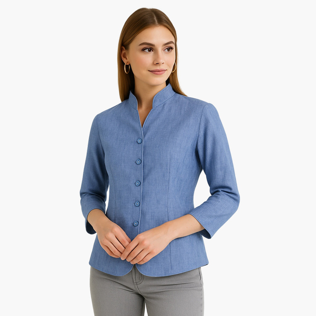 Elegant Women's Chambray Blouse with Collar