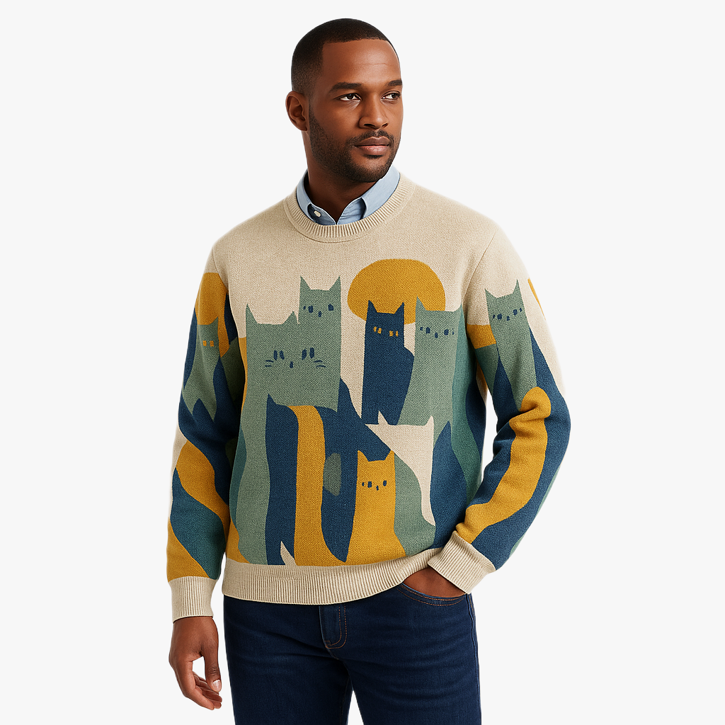 Stylish Printed Long Sleeve Men's Sweater