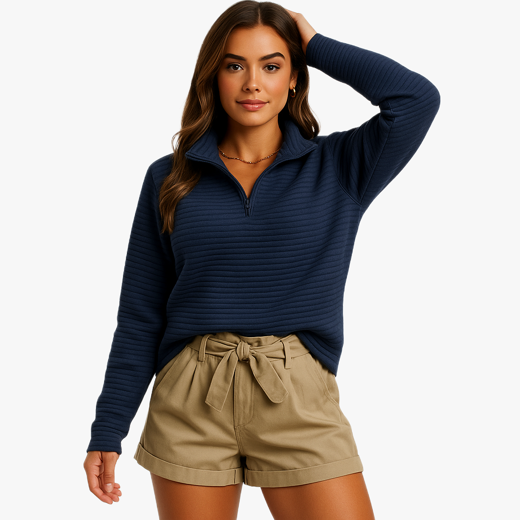 Chic Women's Long Sleeve Zip Neck Sweater
