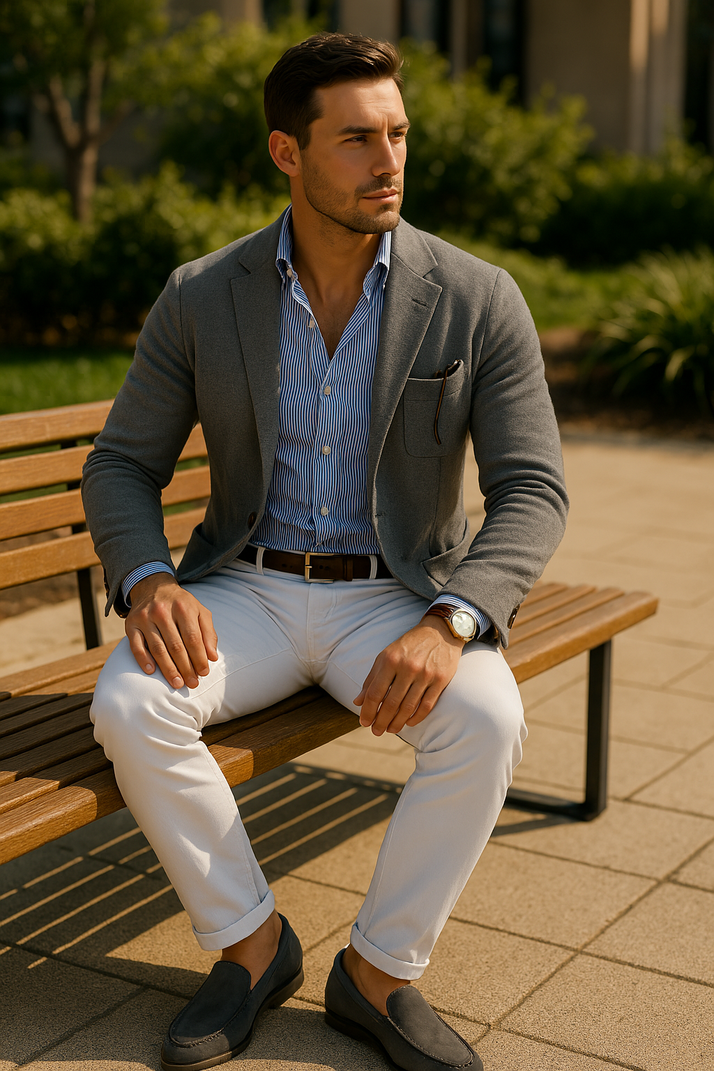 Men's Modern Blazer with Notched Lapel and Practical Buttoned Pockets