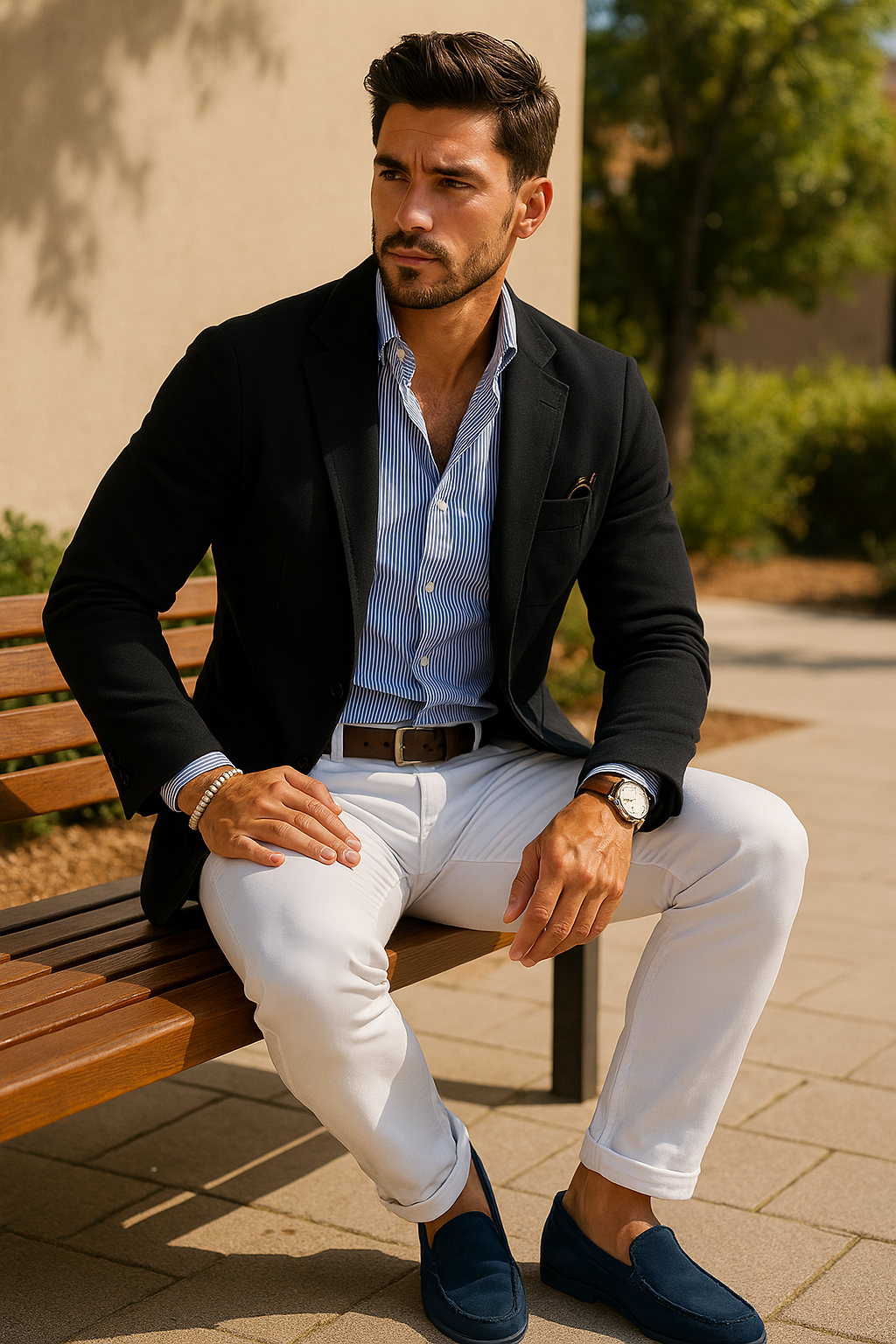 Men's Modern Blazer with Notched Lapel and Practical Buttoned Pockets