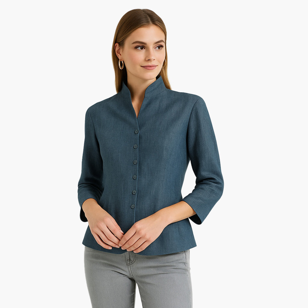 Elegant Women's Chambray Blouse with Collar