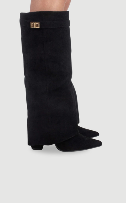Women's Chic Knee High Boots – Block Heel & Flare Detail