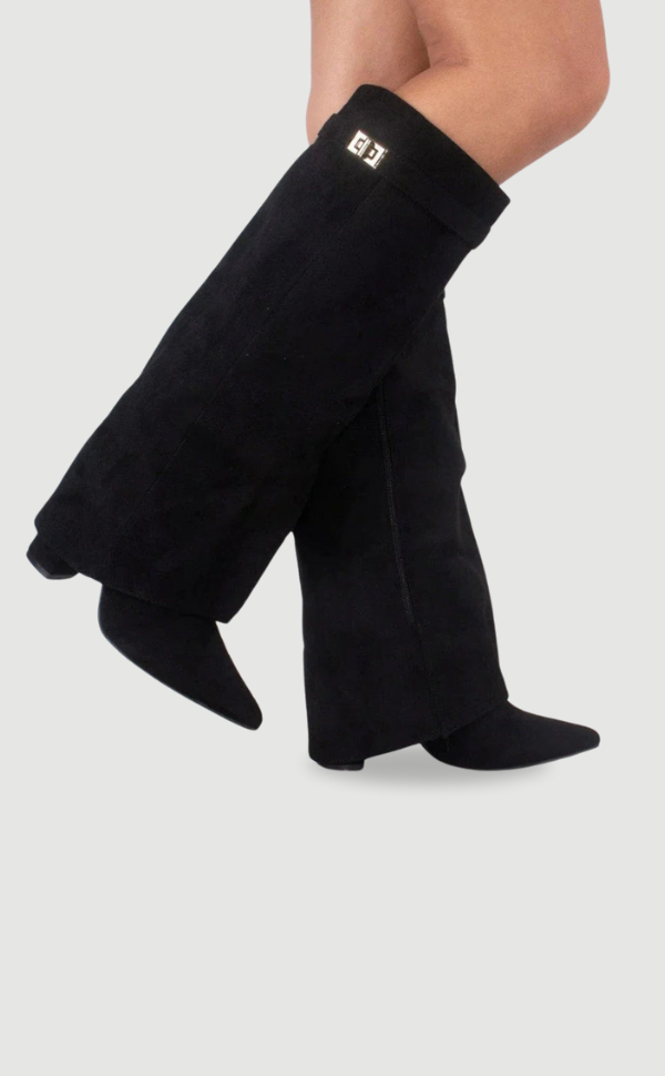 Women's Chic Knee High Boots – Block Heel & Flare Detail