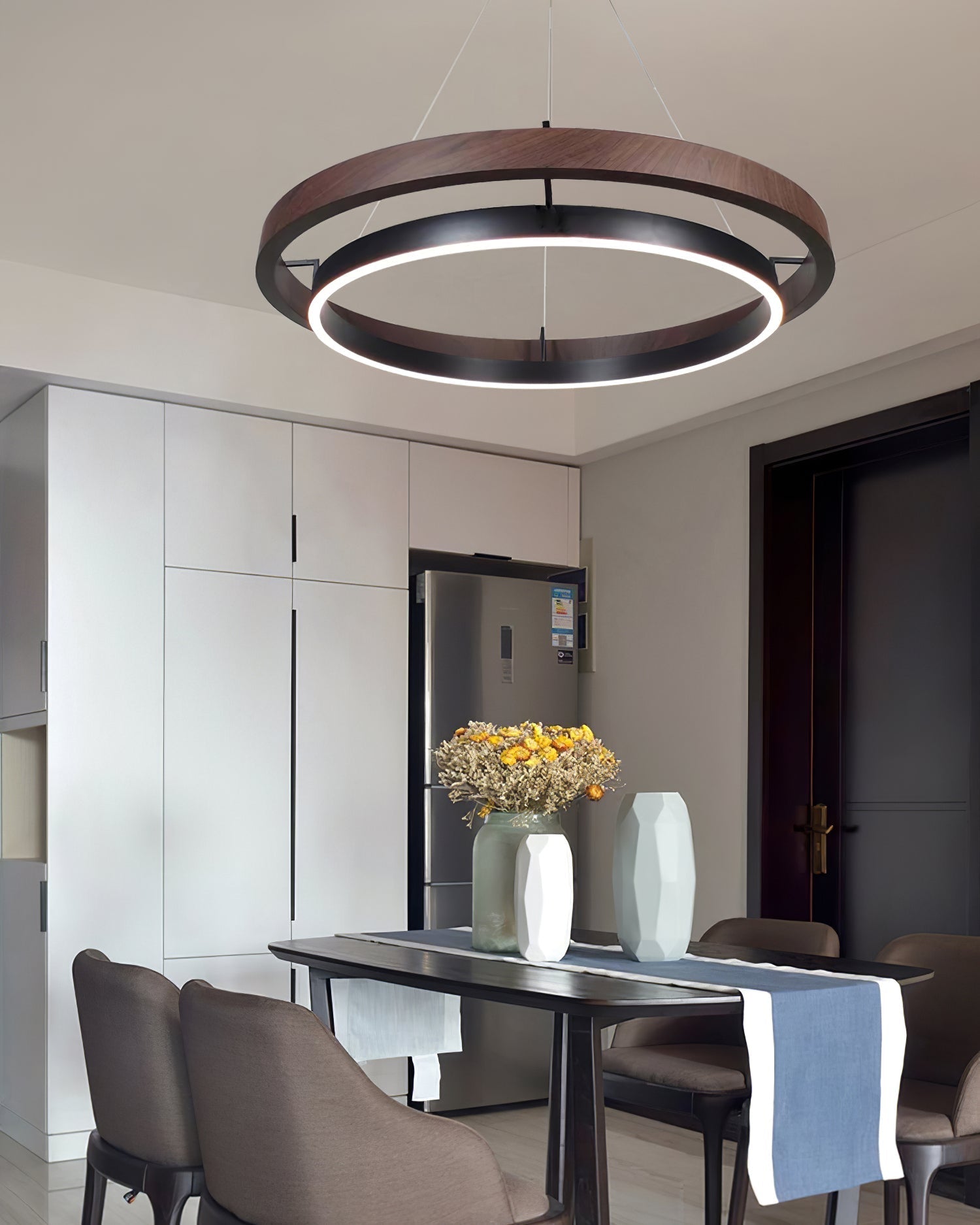 Modern Dual Ring LED Chandelier Adjustable Ceiling Light
