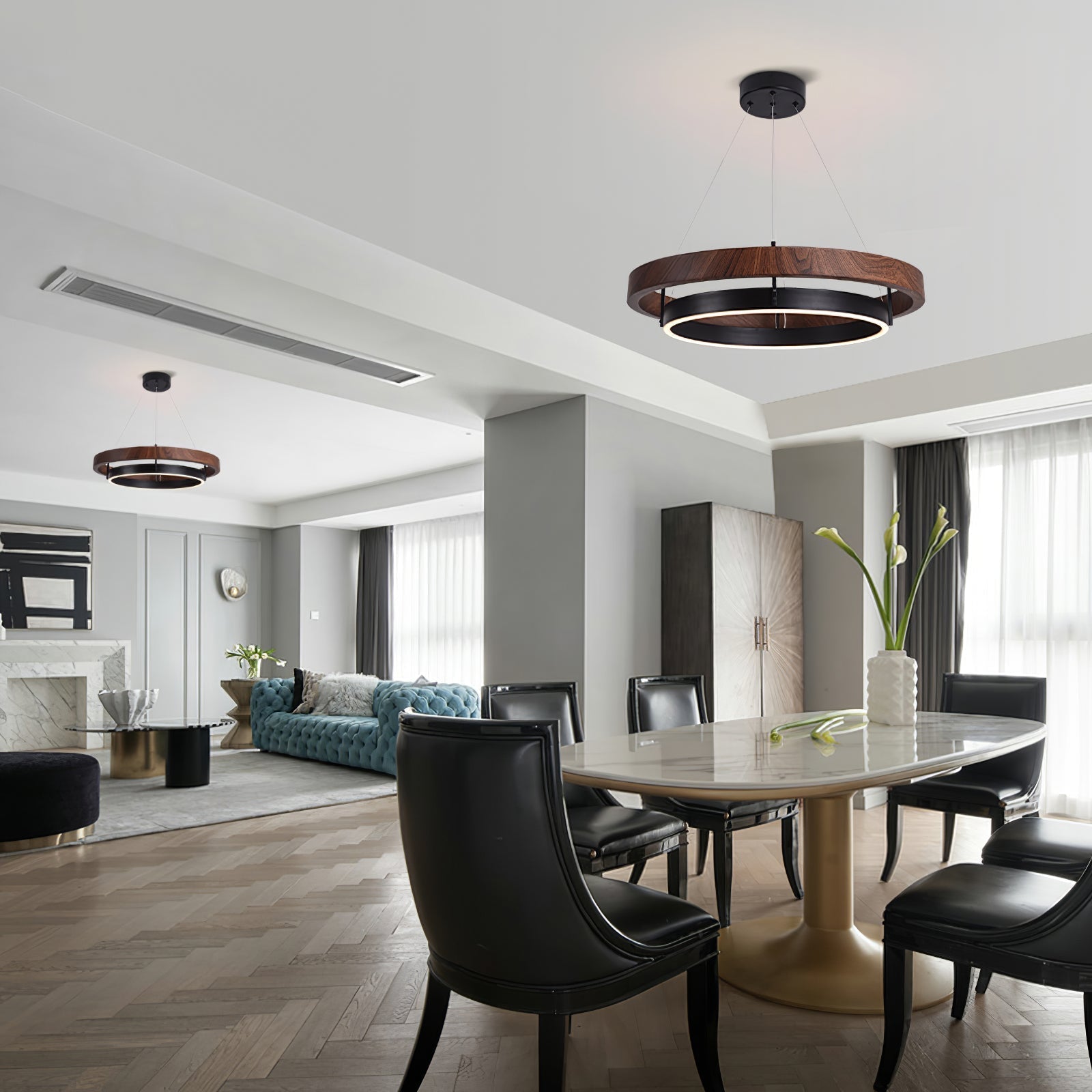 Modern Dual Ring LED Chandelier Adjustable Ceiling Light