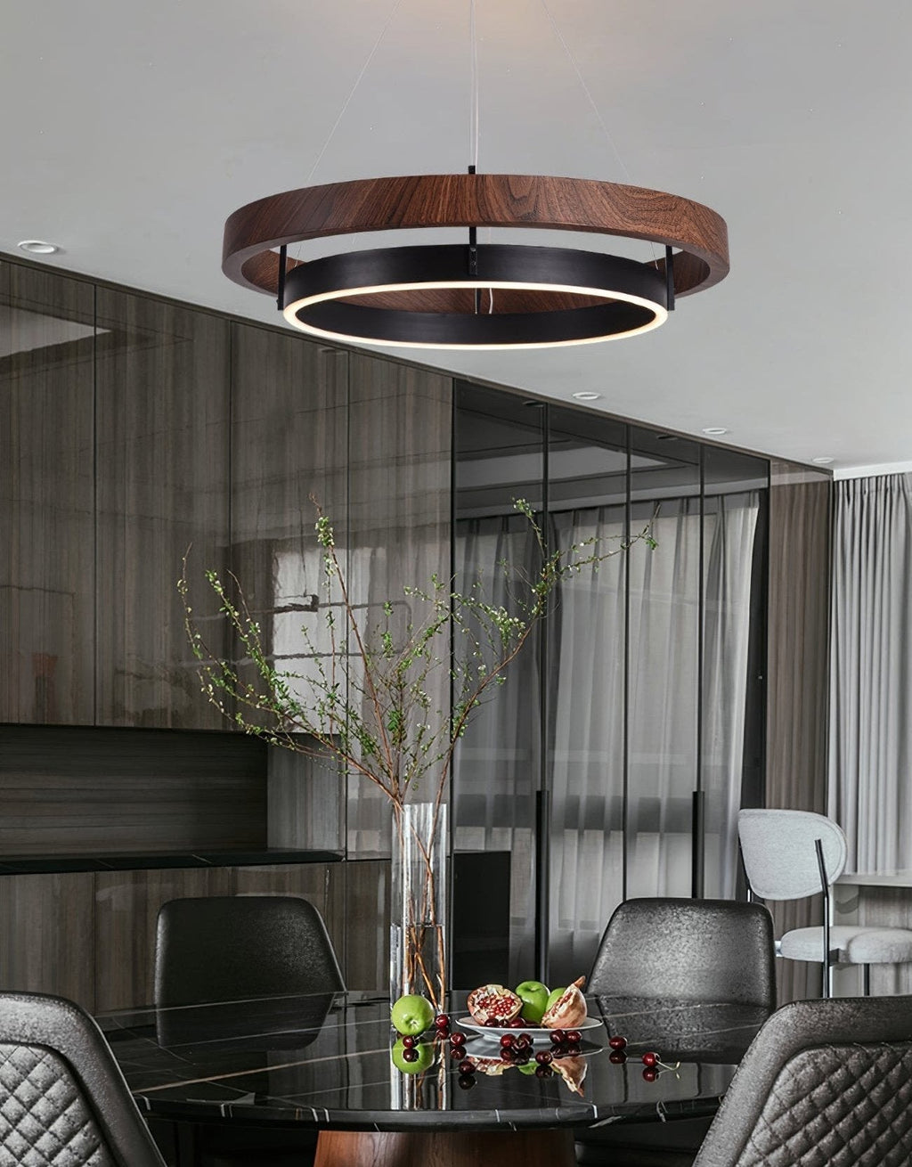 Modern Dual Ring LED Chandelier Adjustable Ceiling Light