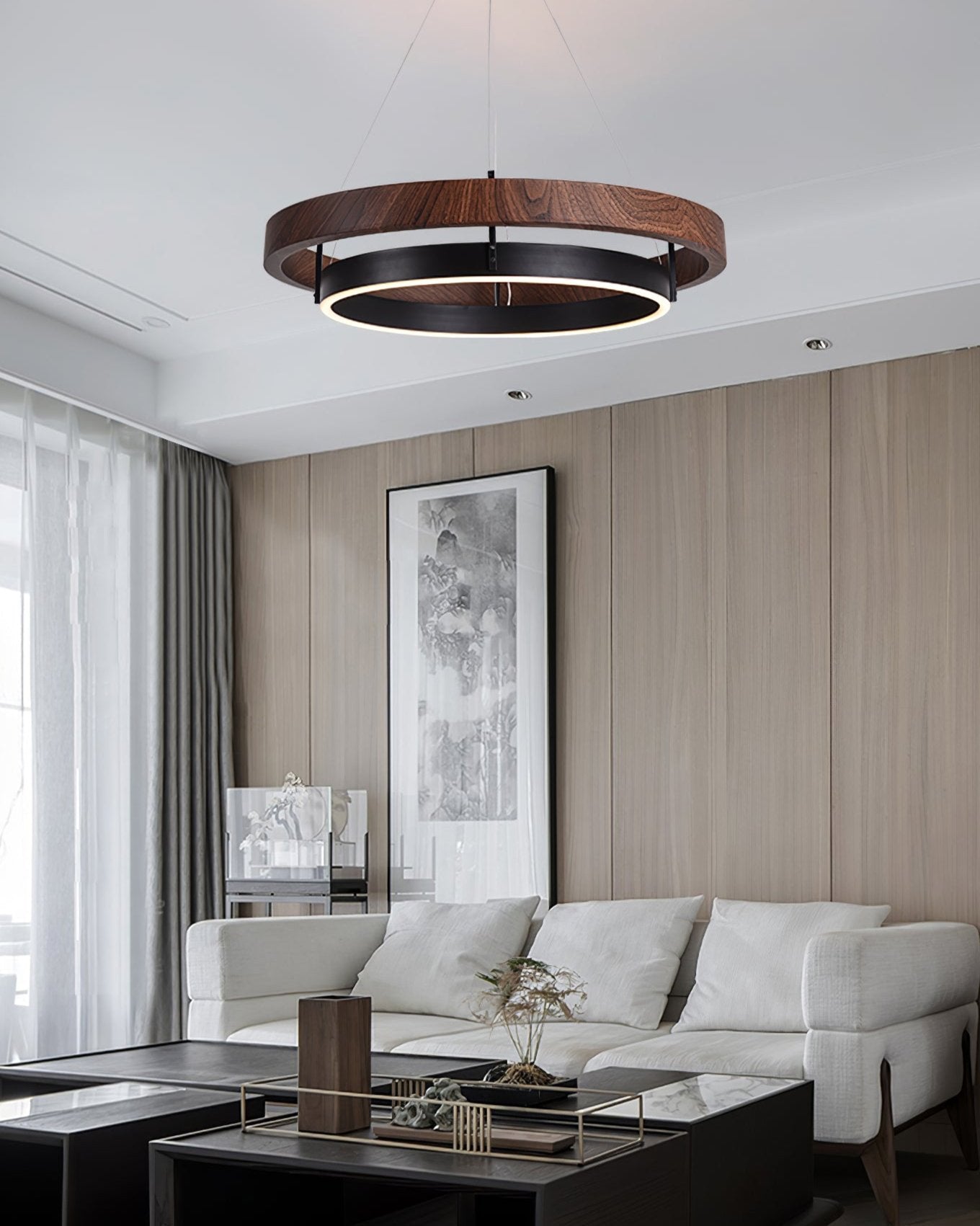 Modern Dual Ring LED Chandelier Adjustable Ceiling Light