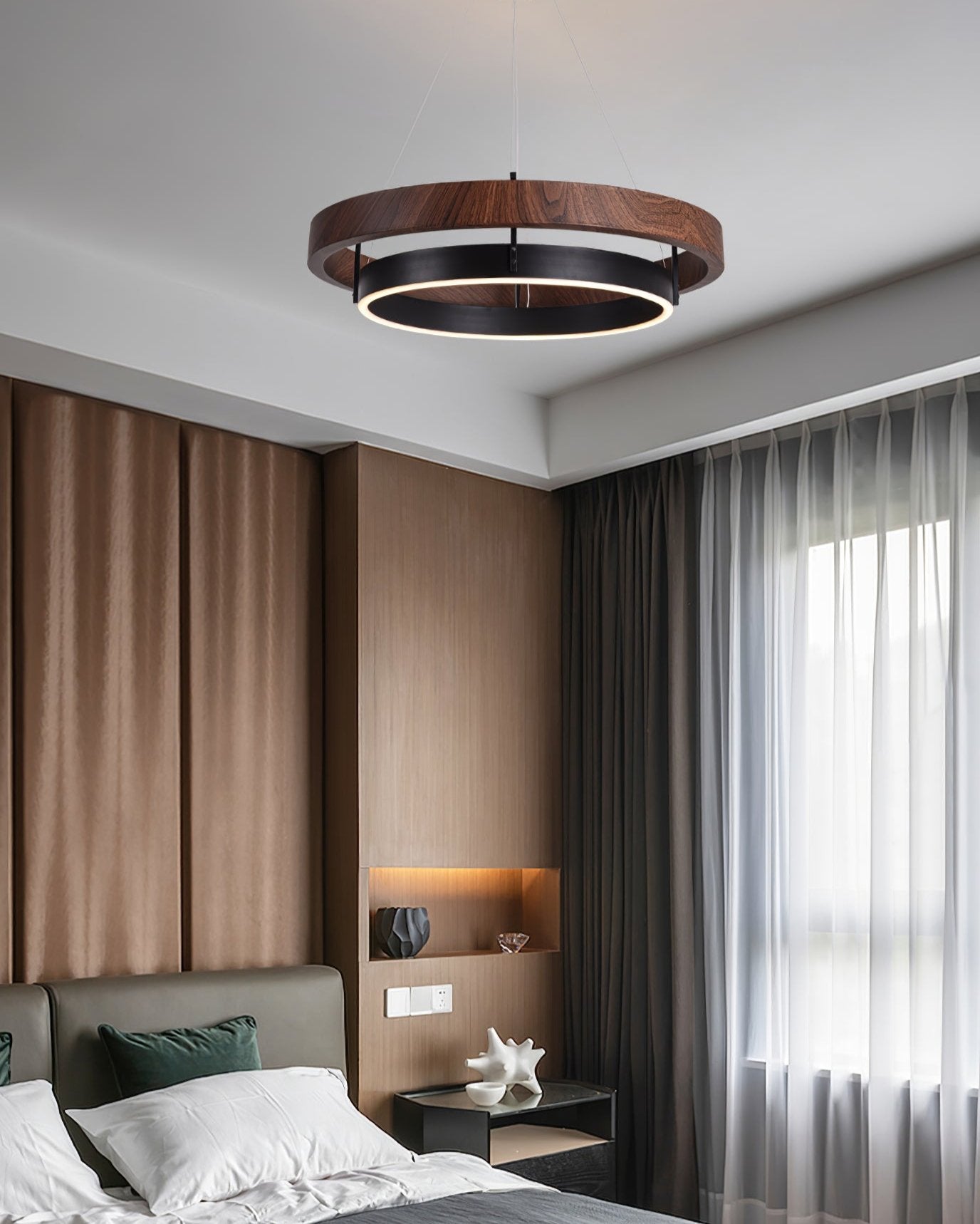 Modern Dual Ring LED Chandelier Adjustable Ceiling Light