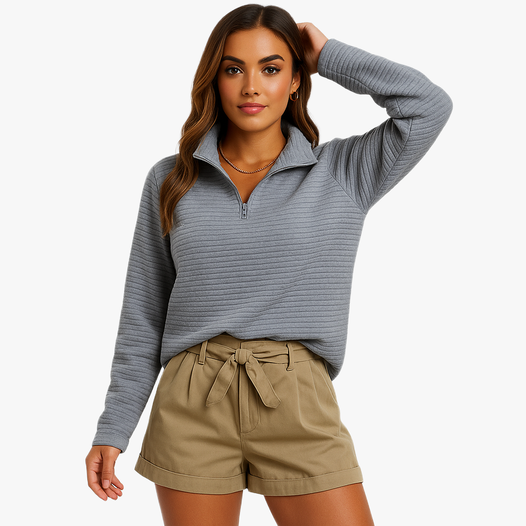 Chic Women's Long Sleeve Zip Neck Sweater