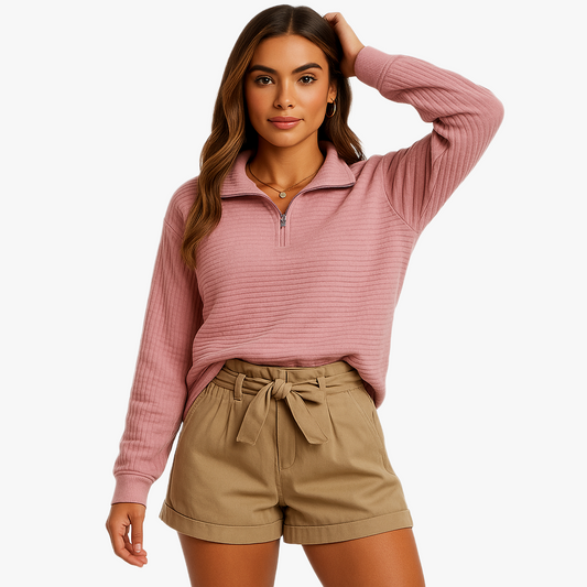 Chic Women's Long Sleeve Zip Neck Sweater