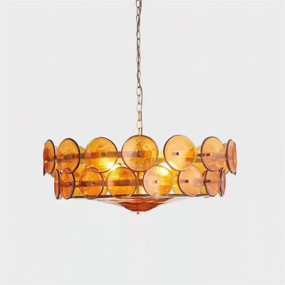 Amber Glass Retro Style Ceiling Chandelier Mid-Century Home Lighting