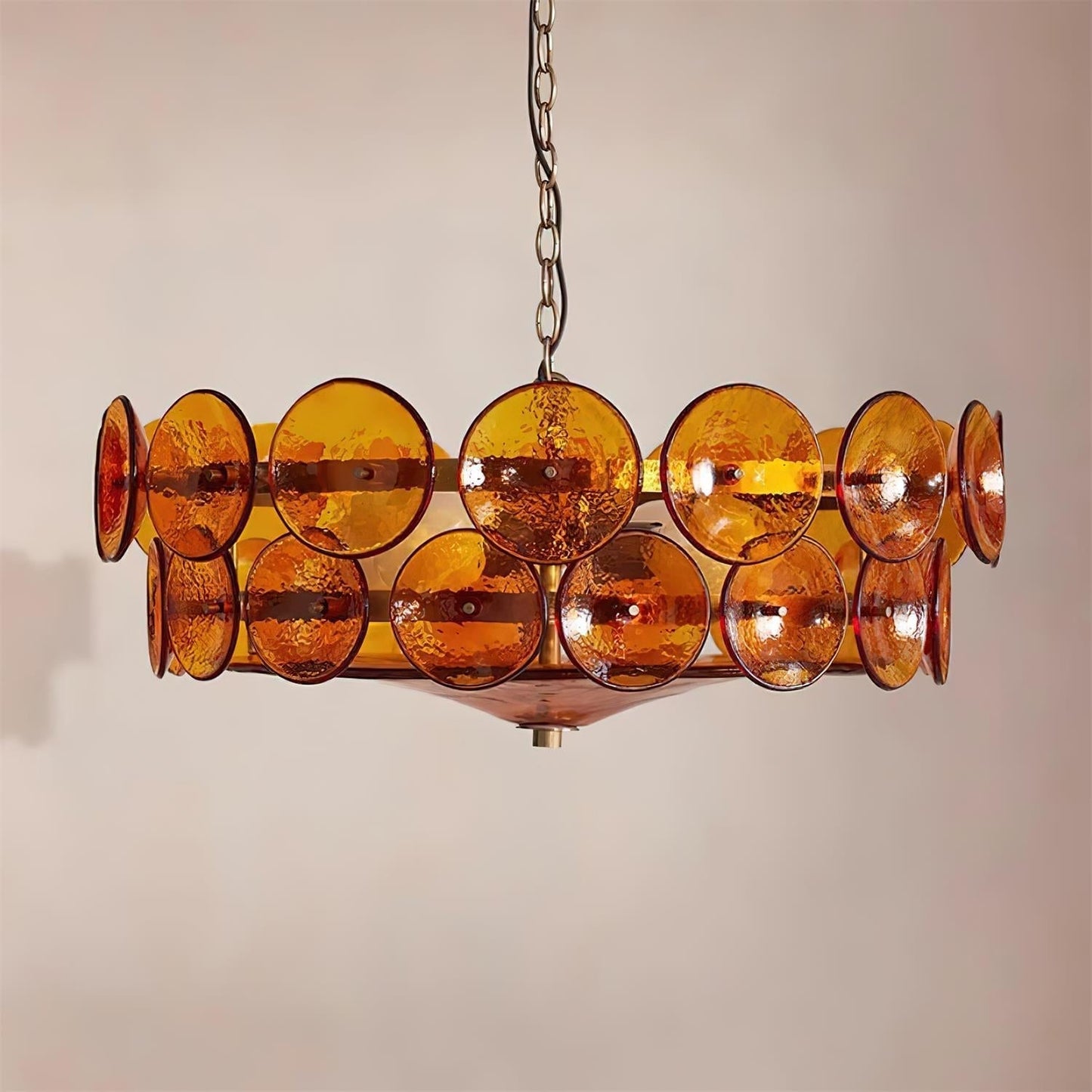 Amber Glass Retro Style Ceiling Chandelier Mid-Century Home Lighting