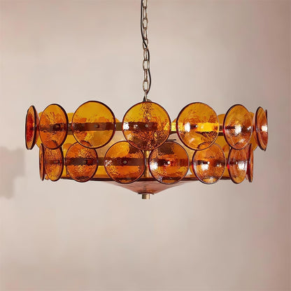 Amber Glass Retro Style Ceiling Chandelier Mid-Century Home Lighting