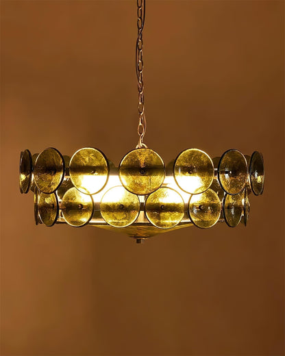 Amber Glass Retro Style Ceiling Chandelier Mid-Century Home Lighting