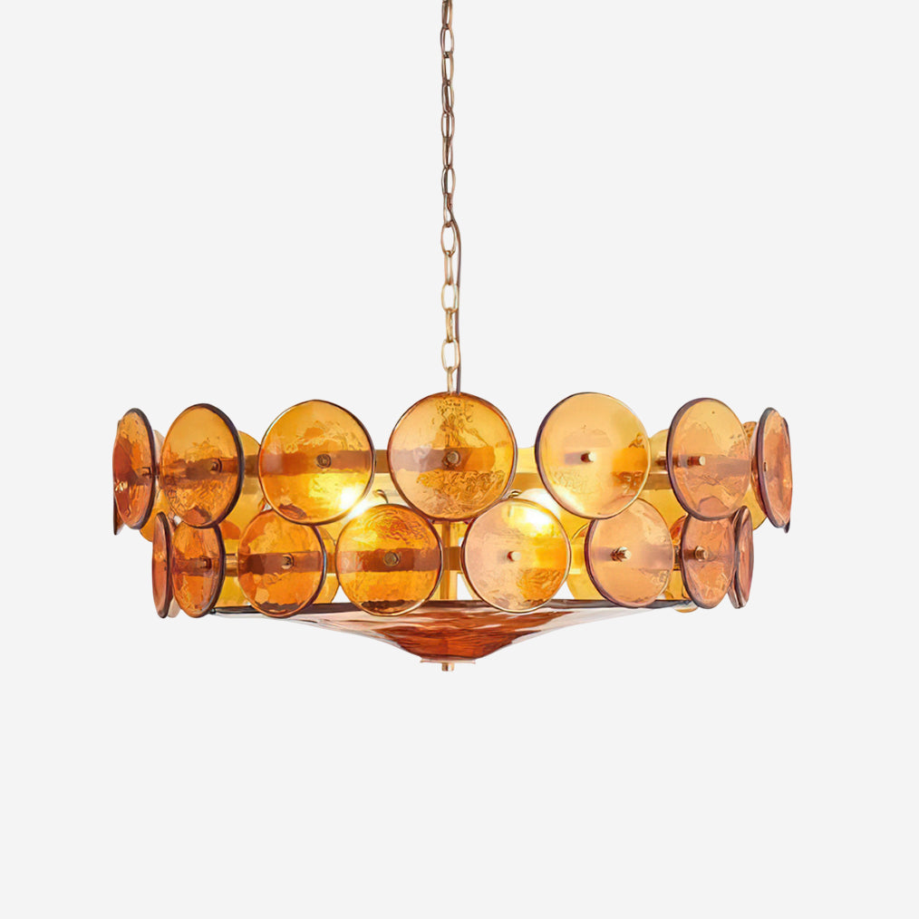 Amber Glass Retro Style Ceiling Chandelier Mid-Century Home Lighting