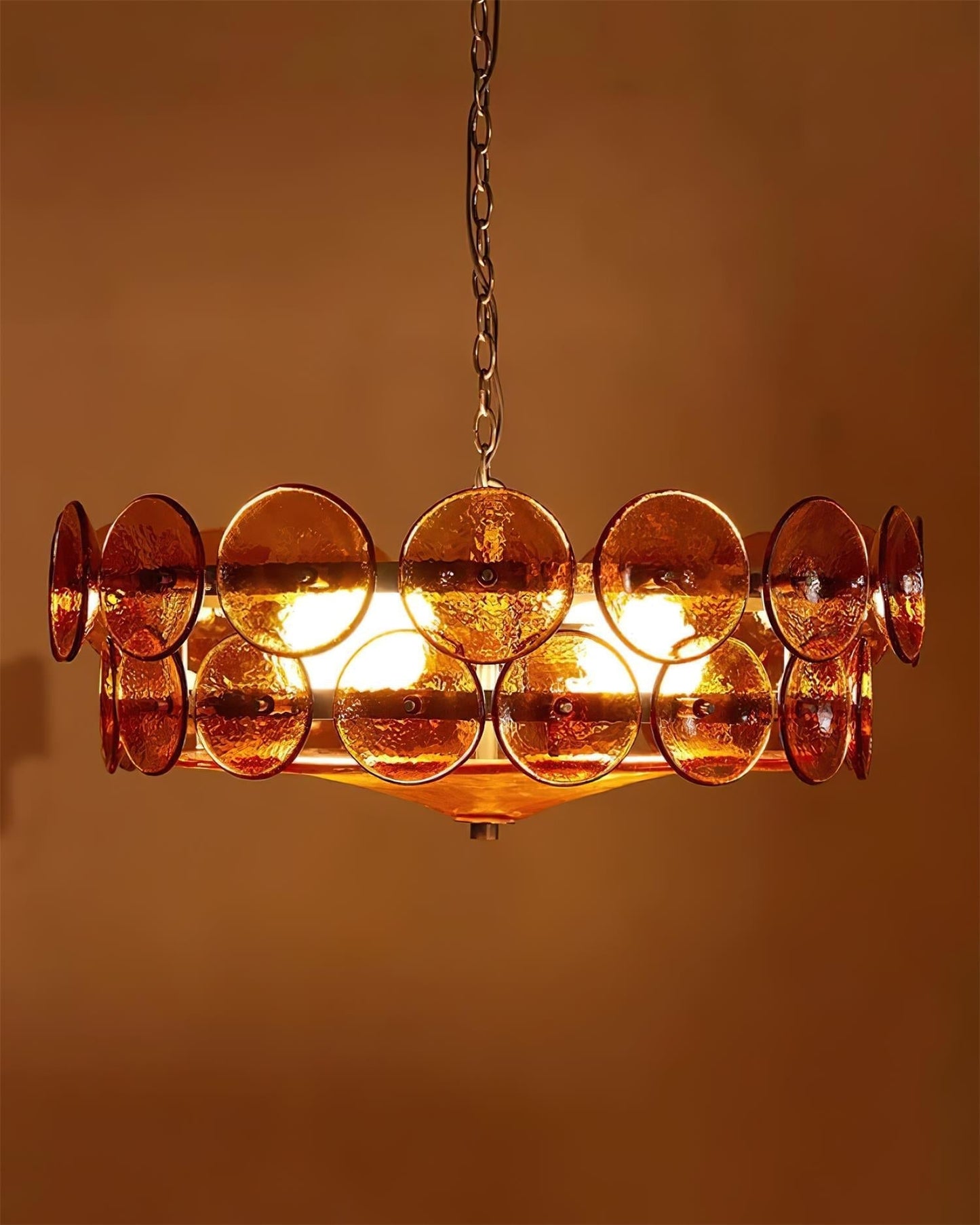 Amber Glass Retro Style Ceiling Chandelier Mid-Century Home Lighting