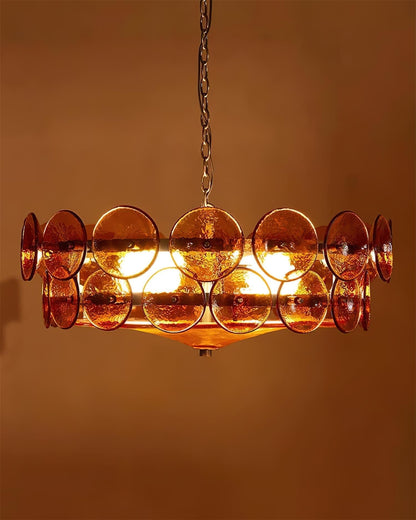 Amber Glass Retro Style Ceiling Chandelier Mid-Century Home Lighting