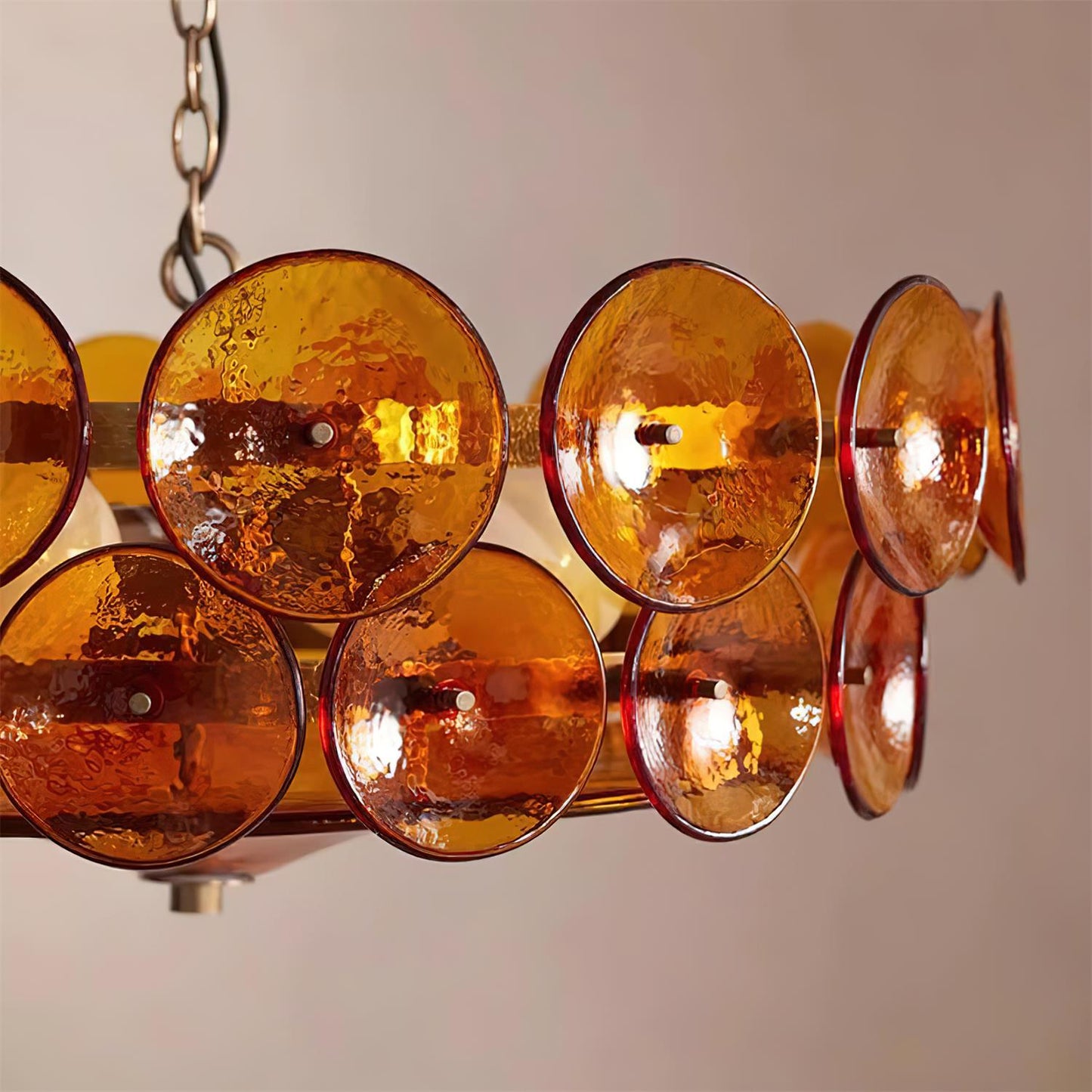 Amber Glass Retro Style Ceiling Chandelier Mid-Century Home Lighting