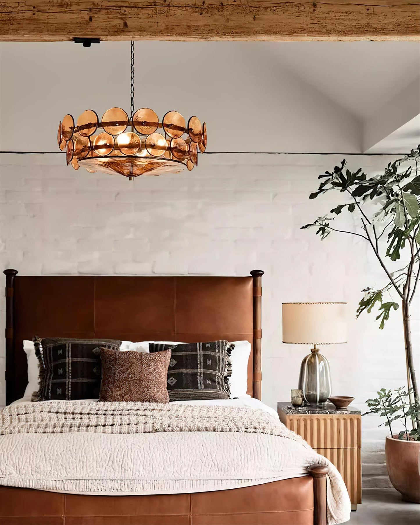 Amber Glass Retro Style Ceiling Chandelier Mid-Century Home Lighting