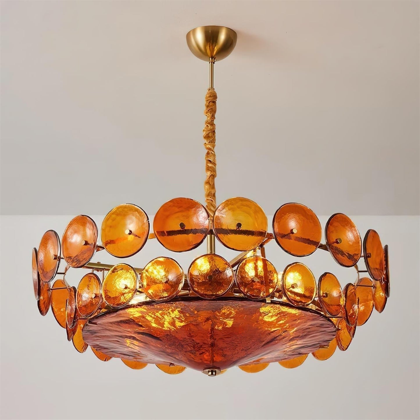 Amber Glass Retro Style Ceiling Chandelier Mid-Century Home Lighting