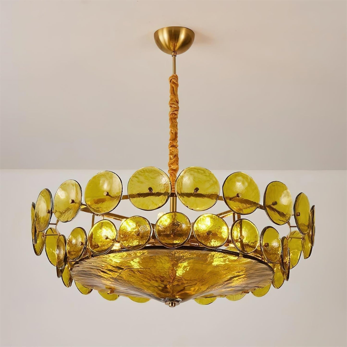 Amber Glass Retro Style Ceiling Chandelier Mid-Century Home Lighting