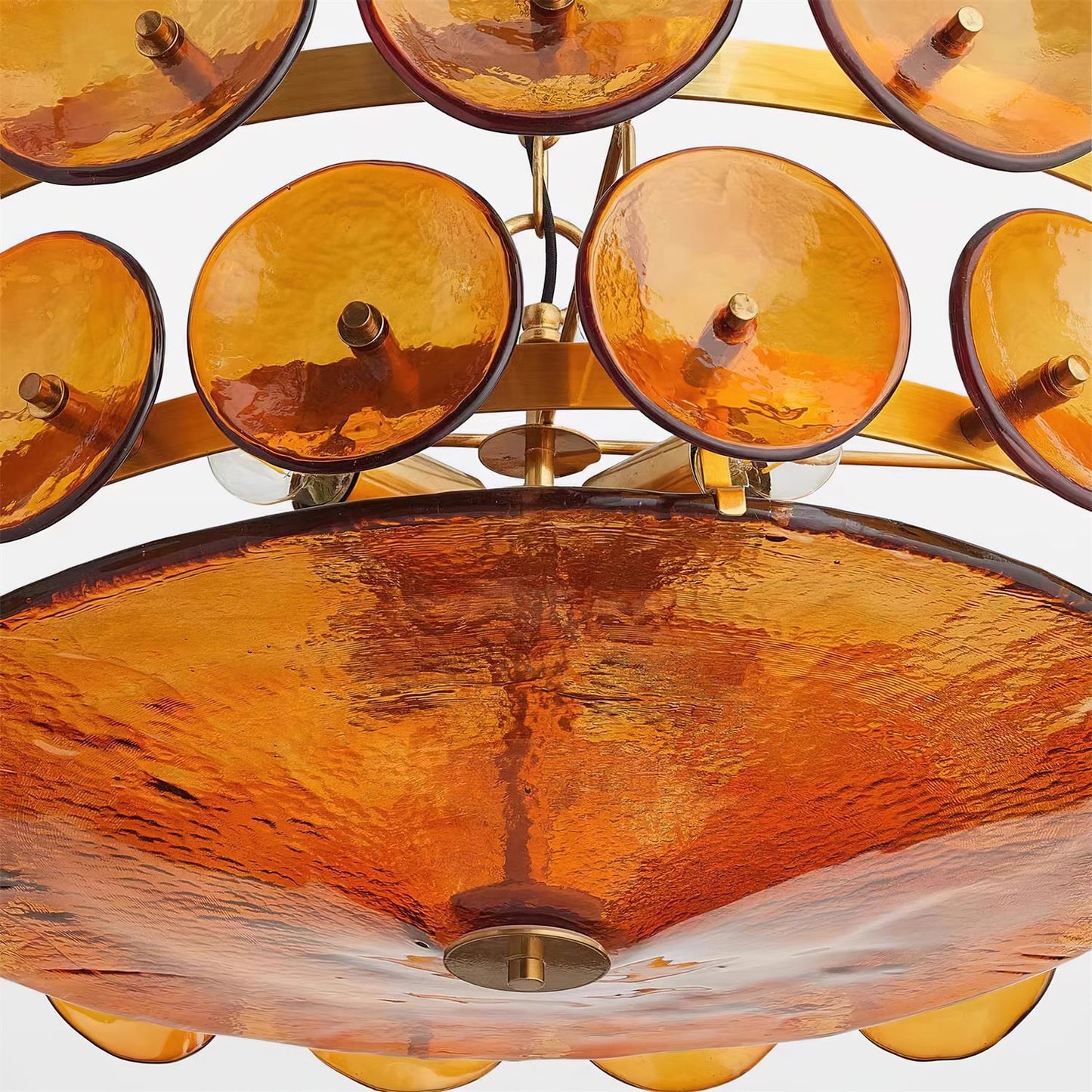 Amber Glass Retro Style Ceiling Chandelier Mid-Century Home Lighting
