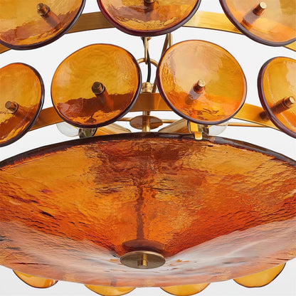 Amber Glass Retro Style Ceiling Chandelier Mid-Century Home Lighting