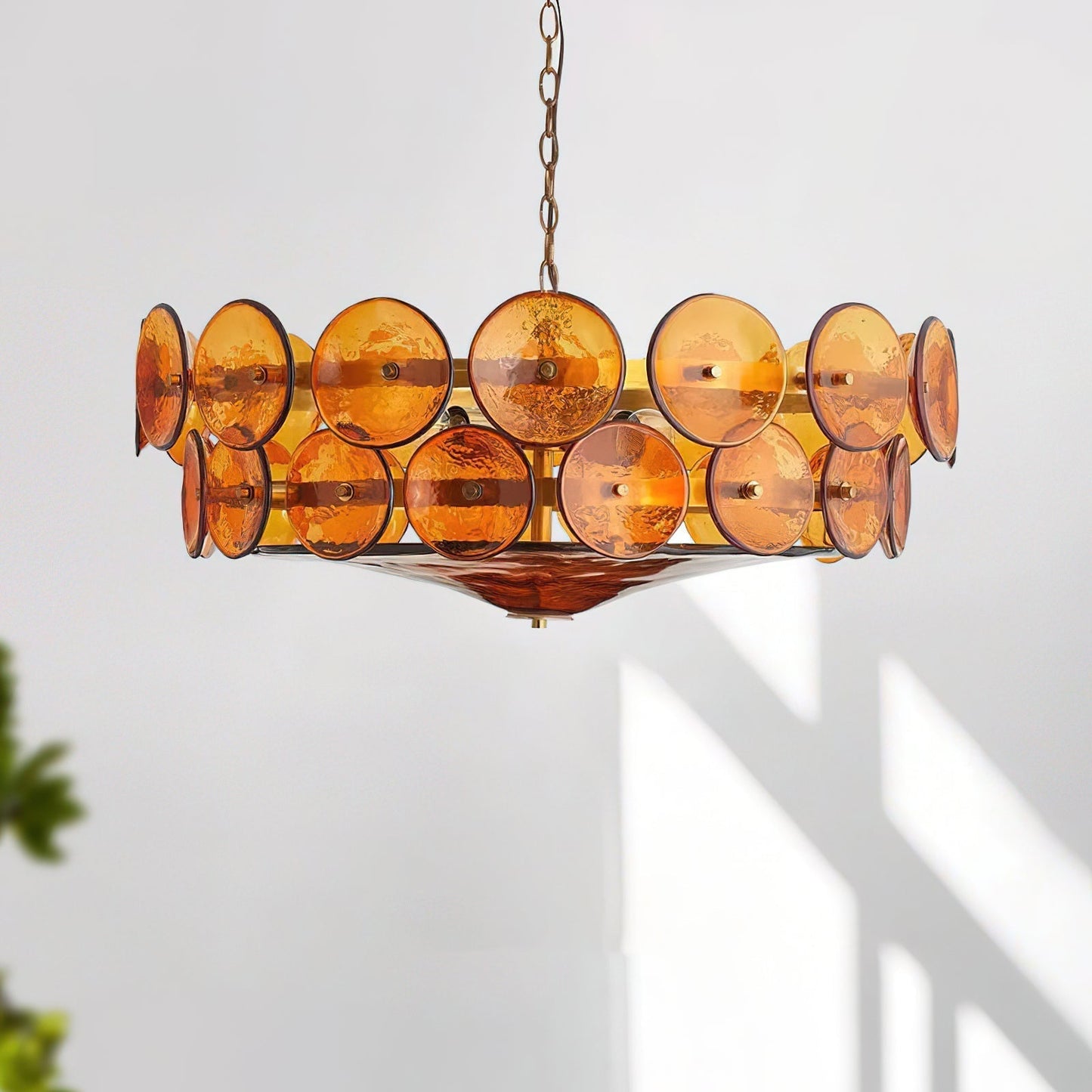 Amber Glass Retro Style Ceiling Chandelier Mid-Century Home Lighting