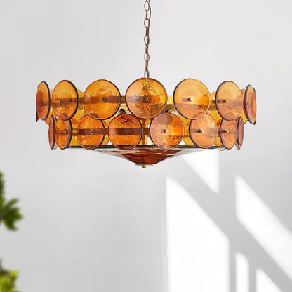 Amber Glass Retro Style Ceiling Chandelier Mid-Century Home Lighting