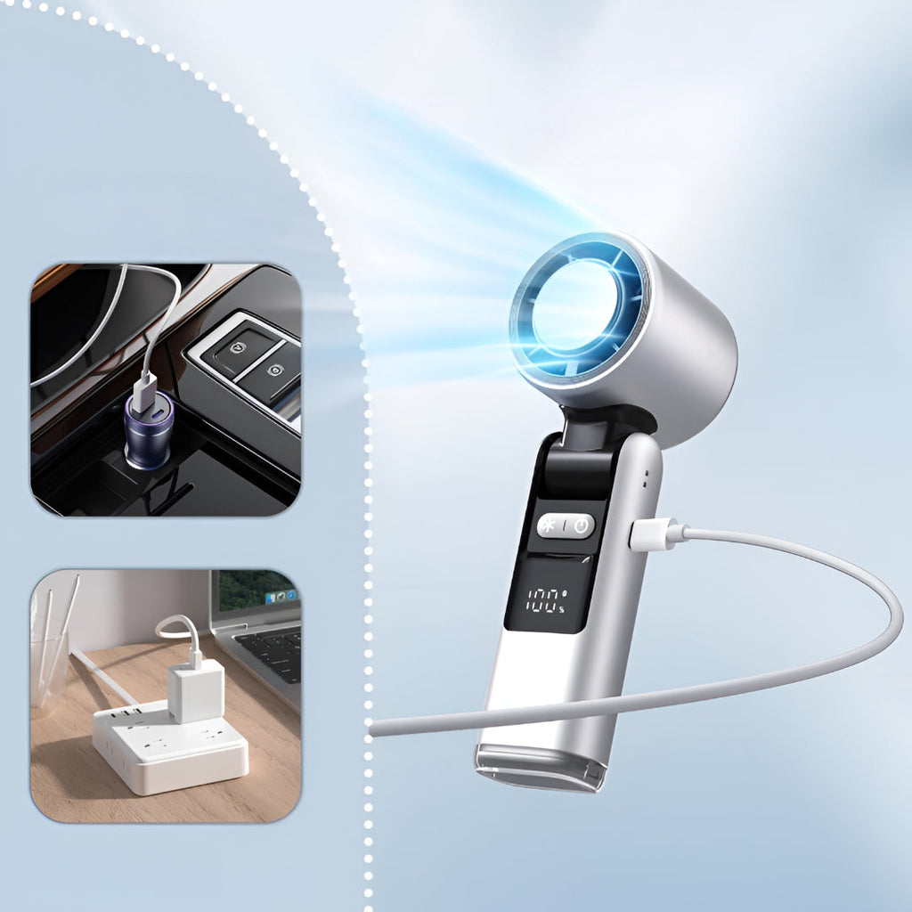 Bærbar genopladelig håndholdt ventilator med digitalt display