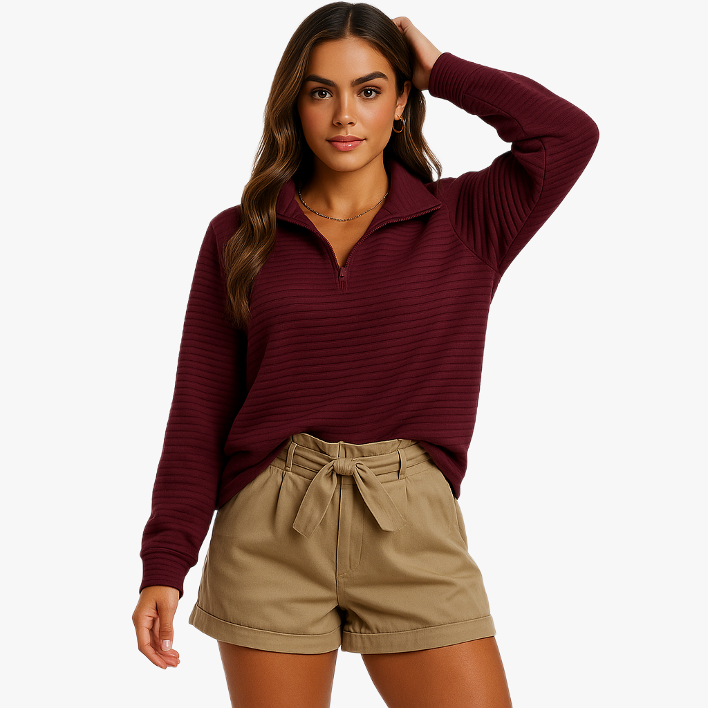 Chic Women's Long Sleeve Zip Neck Sweater