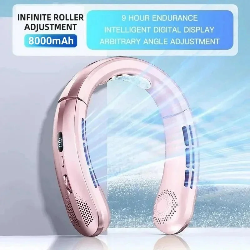 Ventilador de cuello portátil recargable por USB con pantalla LED 8000mAh