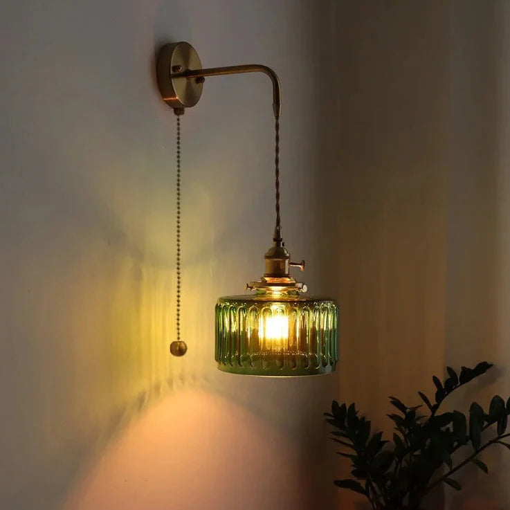Japanese Vintage Wall Light Green Glass Shade LED Design