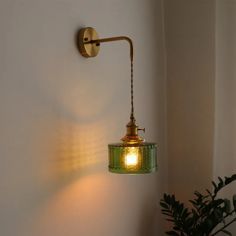 Japanese Vintage Wall Light Green Glass Shade LED Design
