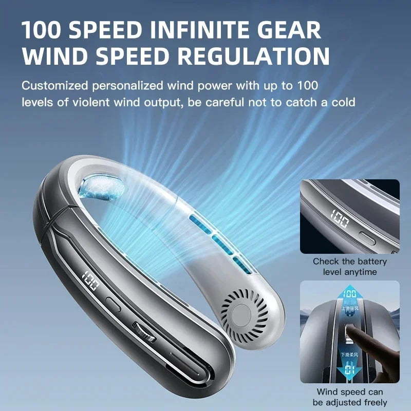 Ventilador de cuello portátil recargable por USB con pantalla LED 8000mAh