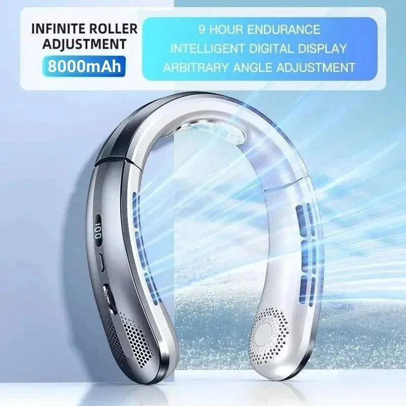 Ventilador de cuello portátil recargable por USB con pantalla LED 8000mAh