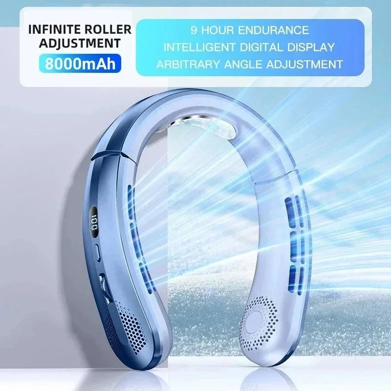 Ventilador de cuello portátil recargable por USB con pantalla LED 8000mAh