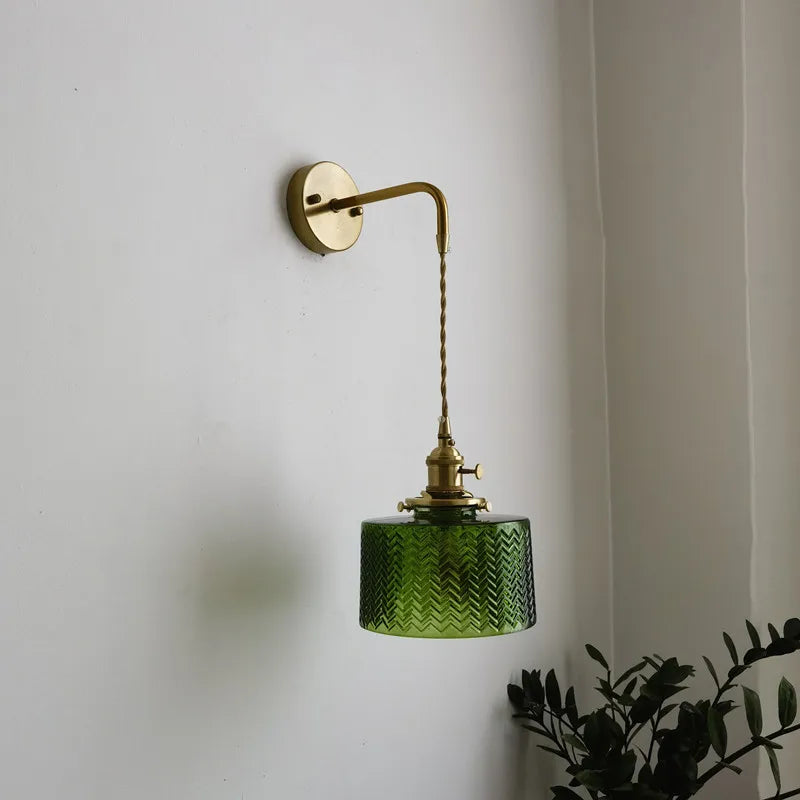 Japanese Vintage Wall Light Green Glass Shade LED Design