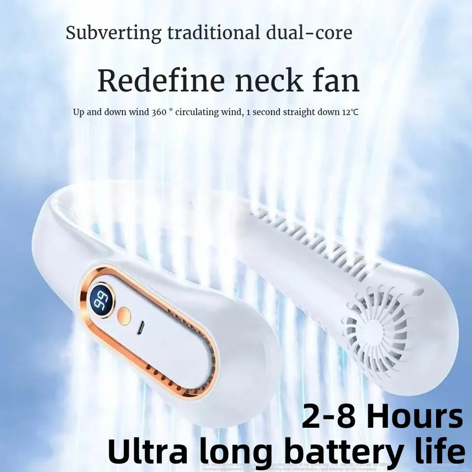 Ventilador de cuello portátil recargable por USB con pantalla LED 8000mAh