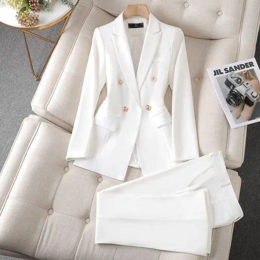 Women’s Tailored Blazer Suit Set Solid Color Two-Piece Look