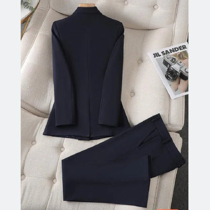 Women’s Tailored Blazer Suit Set Solid Color Two-Piece Look