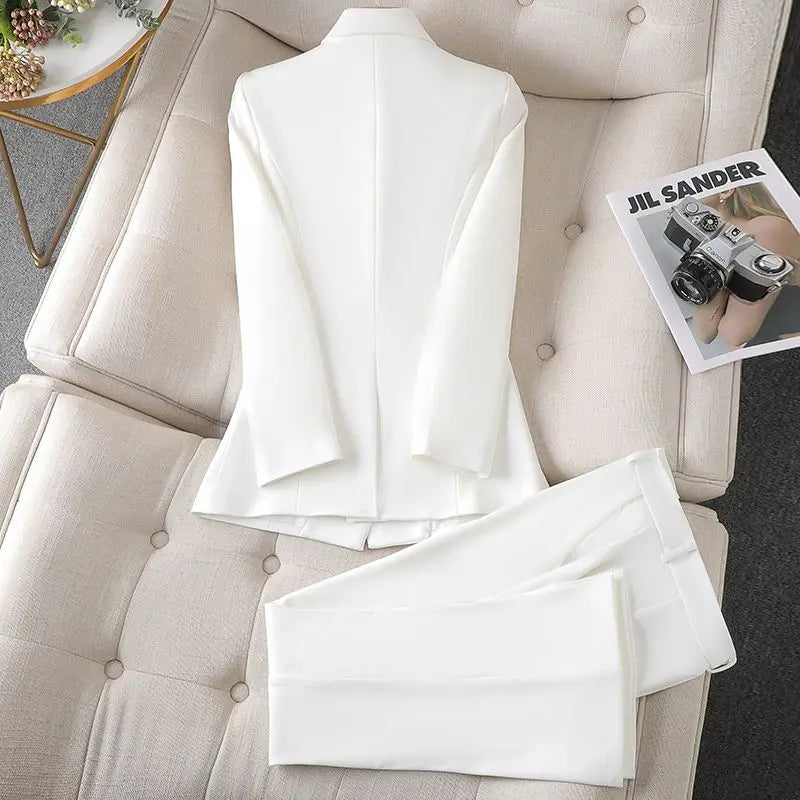 Women’s Tailored Blazer Suit Set Solid Color Two-Piece Look
