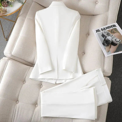Women’s Tailored Blazer Suit Set Solid Color Two-Piece Look