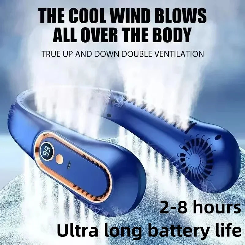 Ventilador de cuello portátil recargable por USB con pantalla LED 8000mAh