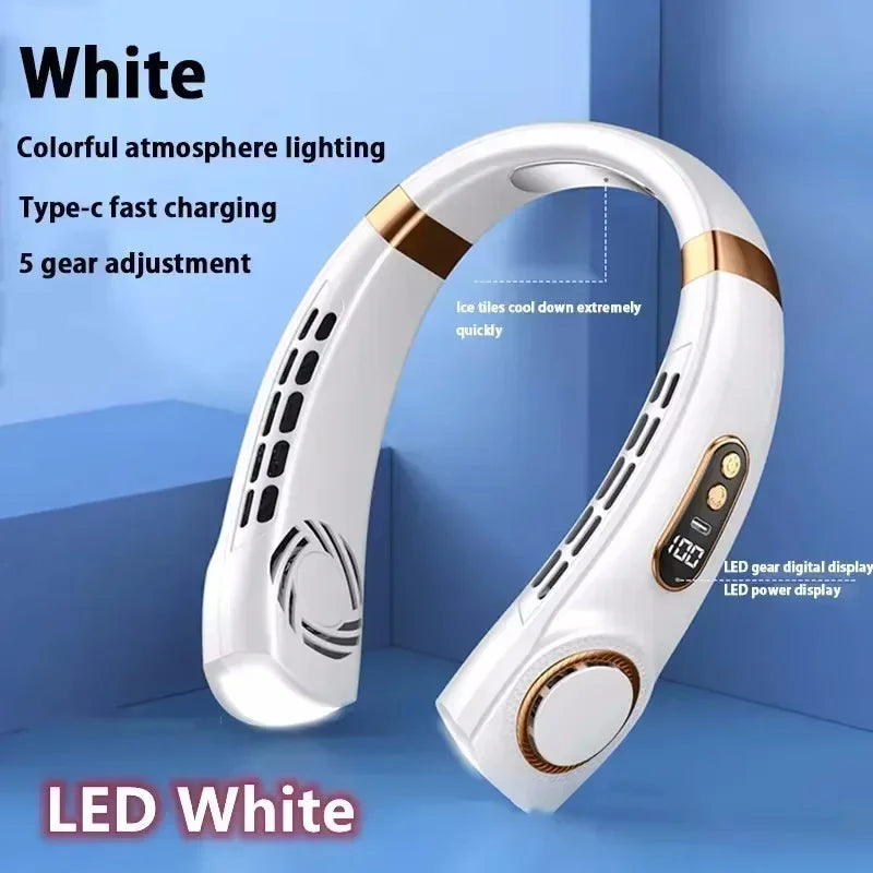 Ventilador de cuello portátil recargable por USB con pantalla LED 8000mAh
