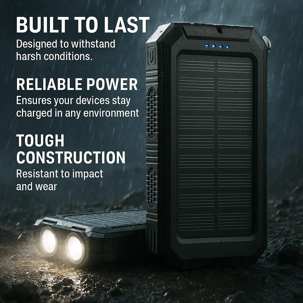 Portable Solar Power Bank High-Capacity Dual USB Charger 20000mAh