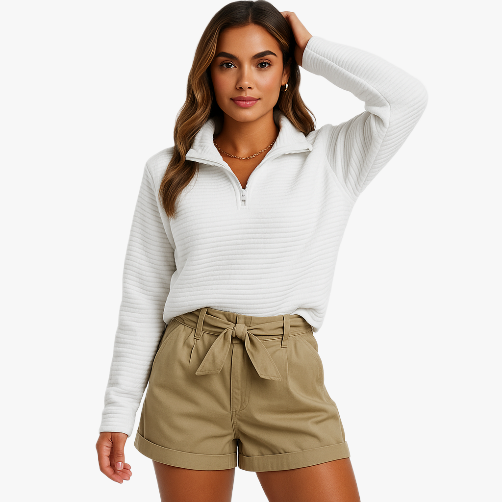 Chic Women's Long Sleeve Zip Neck Sweater