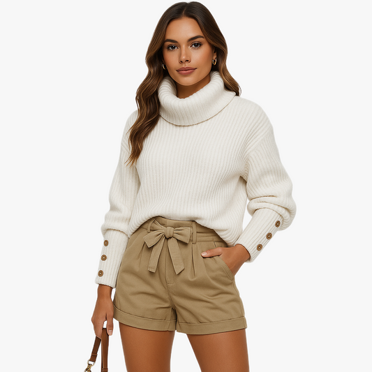 Chic Women's Roll Neck Sweater for Warmth